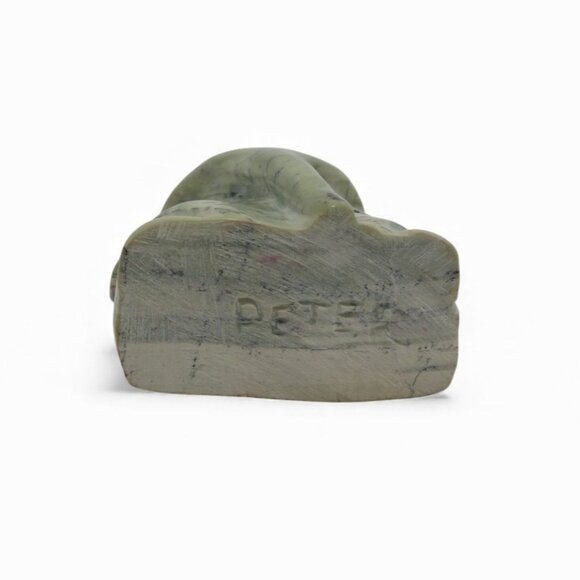 Stone Elephant Carved Green Butter Jade Stone from South Africa Signed 5.5" - Picture 9 of 10